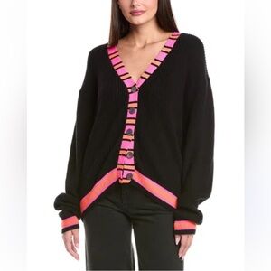 WISPR Stripe Placket Silk/Cotton Blend Oversized Cardigan Color Crema Retail$350